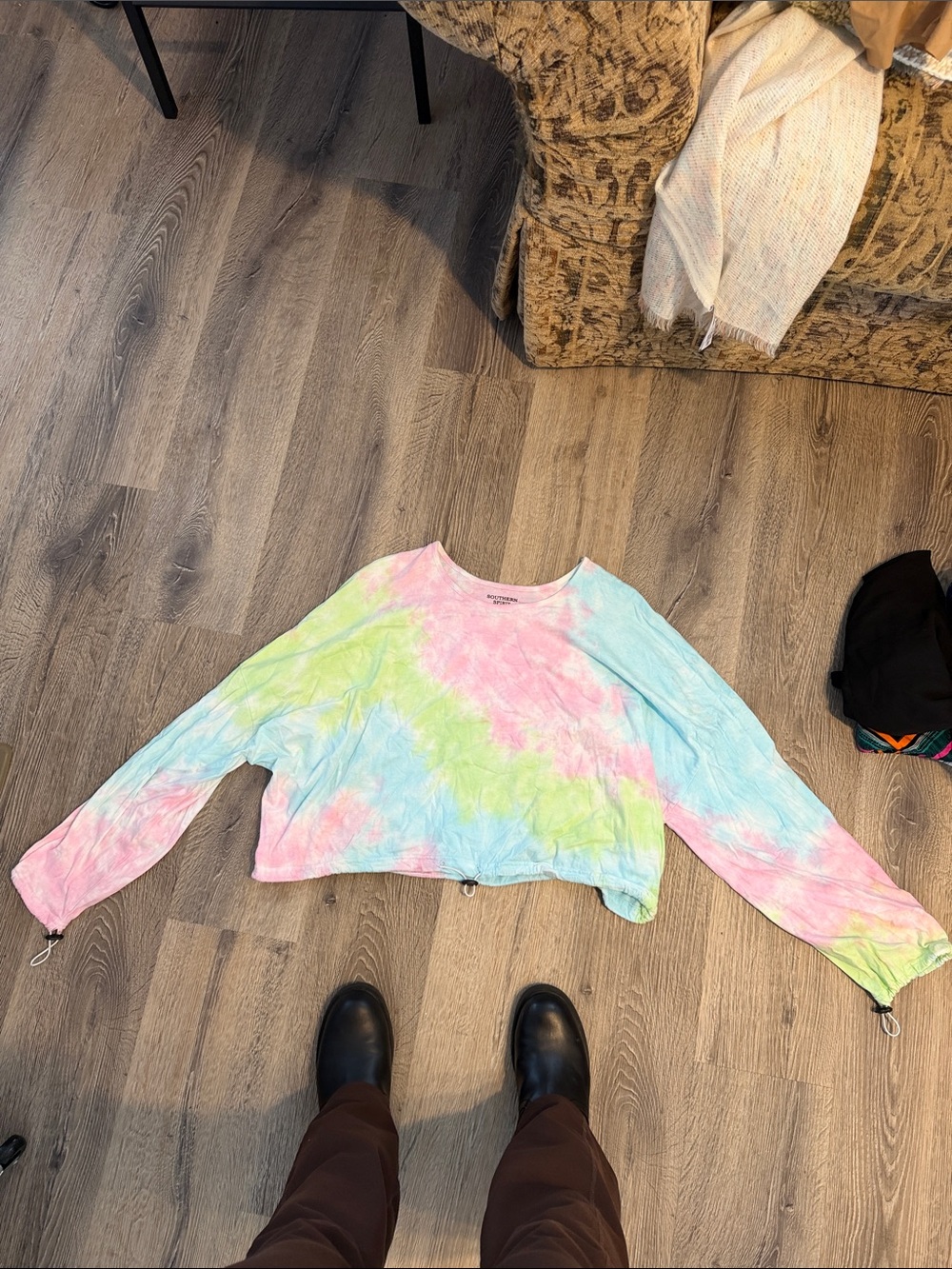Kids Tie-Dye Long Sleeve Crop Sweatshirt - Pastel Pink, Blue & Green